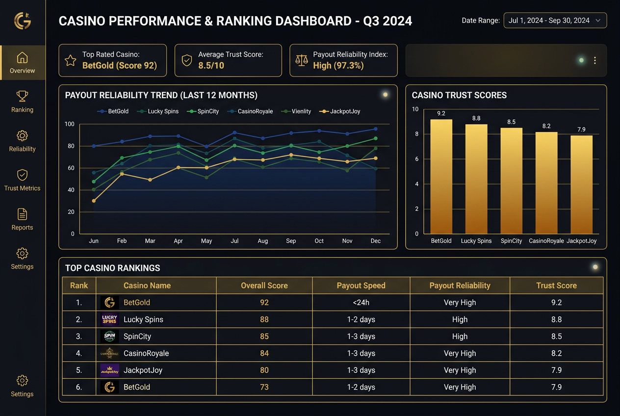 Profesjonalny ranking kasyn na pieniądze 2026 przedstawiający wskaźniki wypłacalności i zaufania