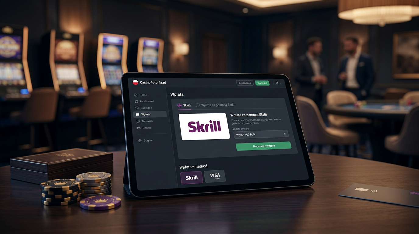 Luksusowe kasyno online i płatności Skrill na cyfrowym ekranie