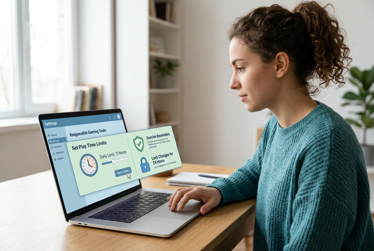 Ostrzeżenie o odpowiedzialnej grze i kontroli czasu przed monitorem