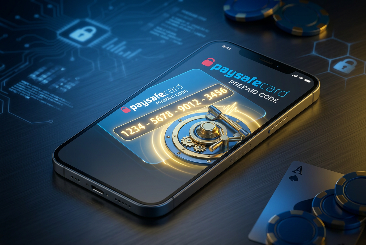 Symbol bezpiecznego sejfu i kodu Paysafecard na smartfonie